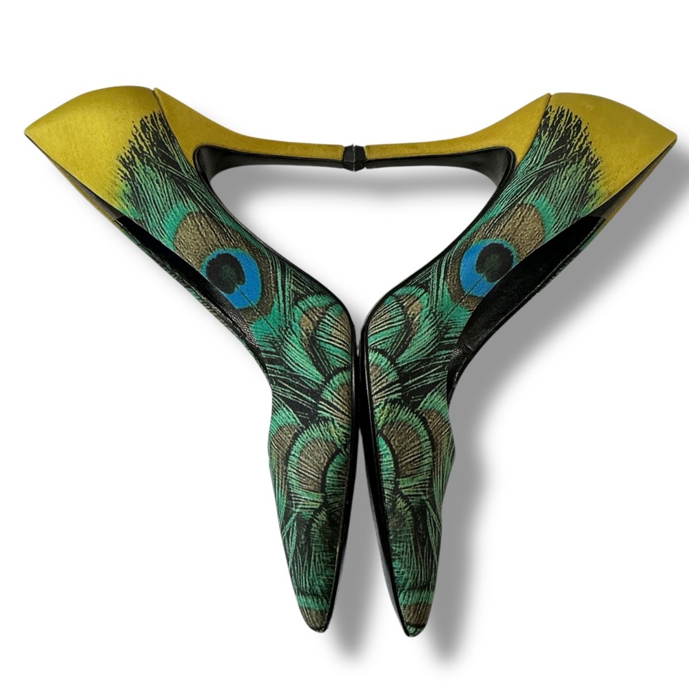 Nine West Green and Yellow Peacock Feather Design Heels - Picture 5 of 12